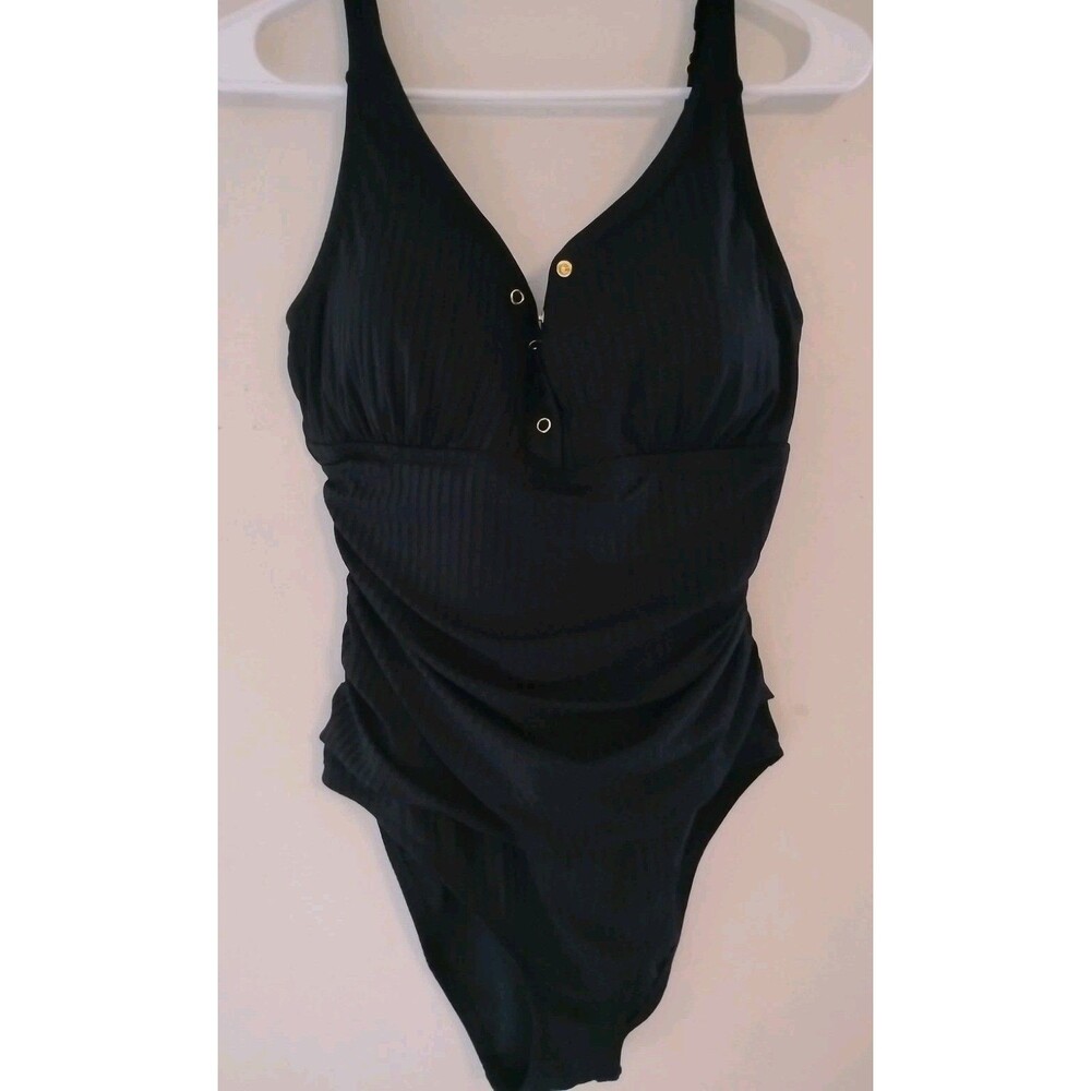 Ellen Tracy Snap Mio One Piece Swimsuit, Bathing Suit, Swim Black, Size 14